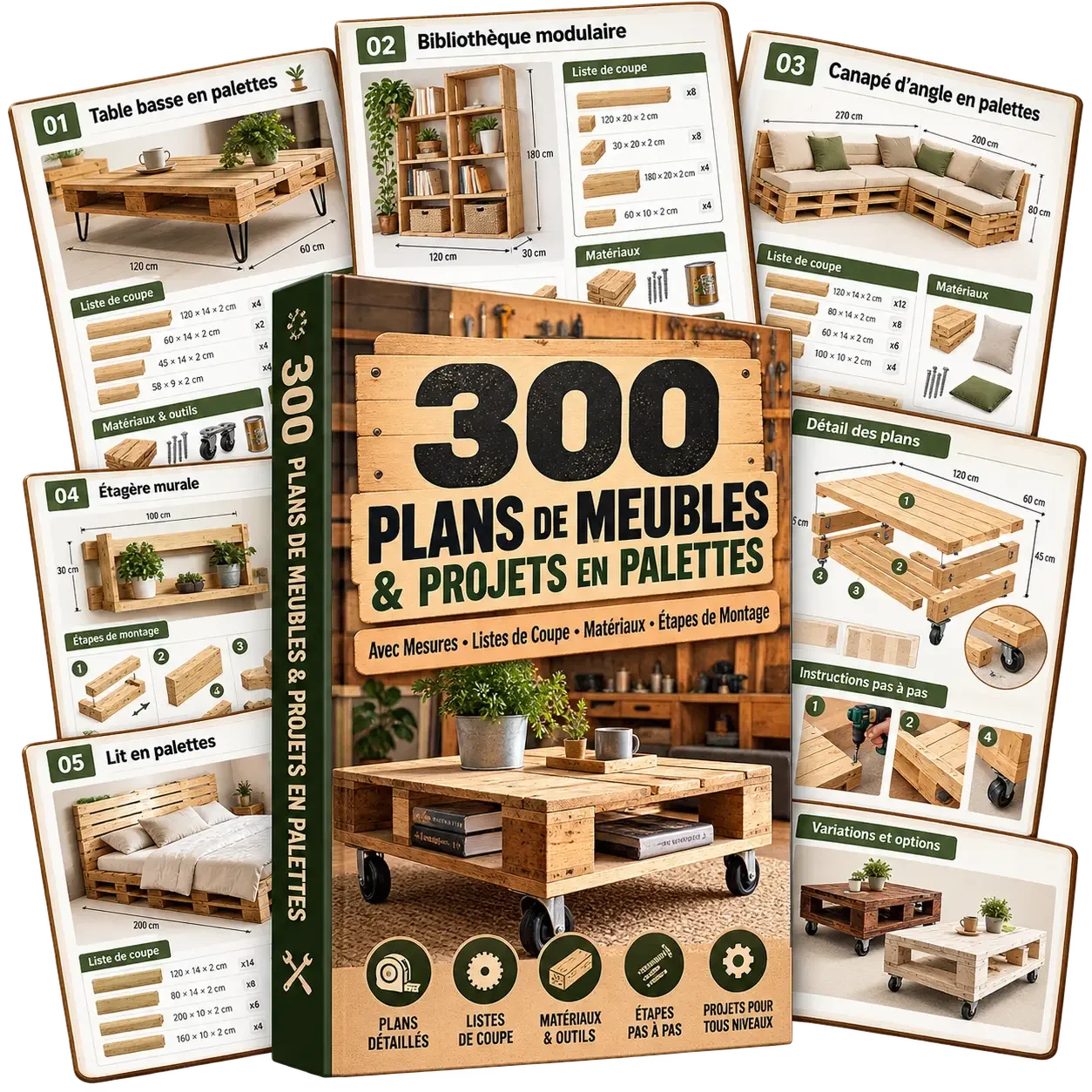 300 Plans de Meubles et Projets en Palettes, aperçu du produit