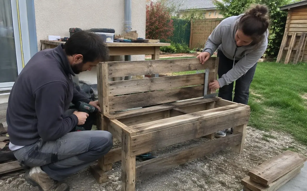 Assemblage d’un banc en palettes