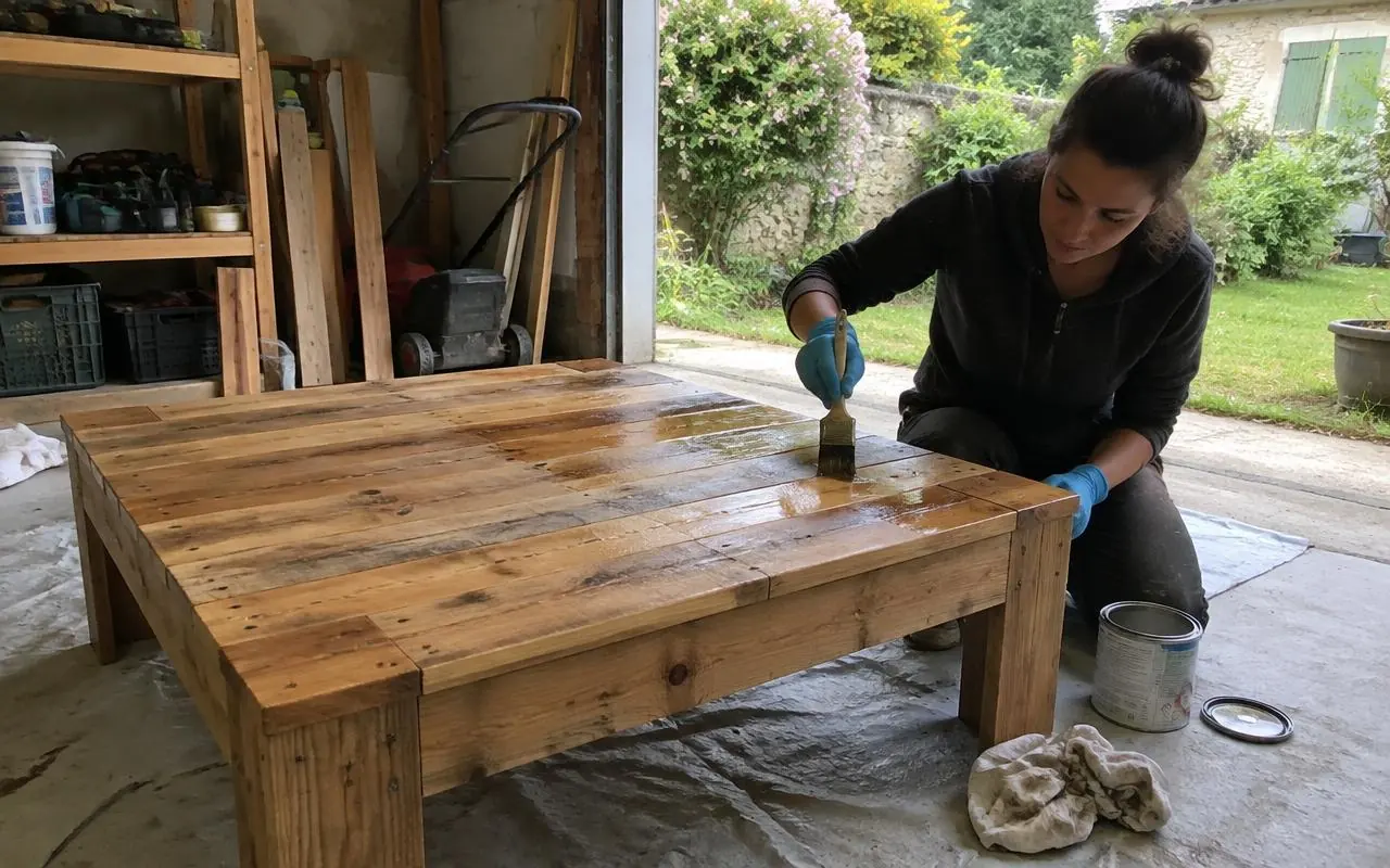 Finition d’une table en palettes